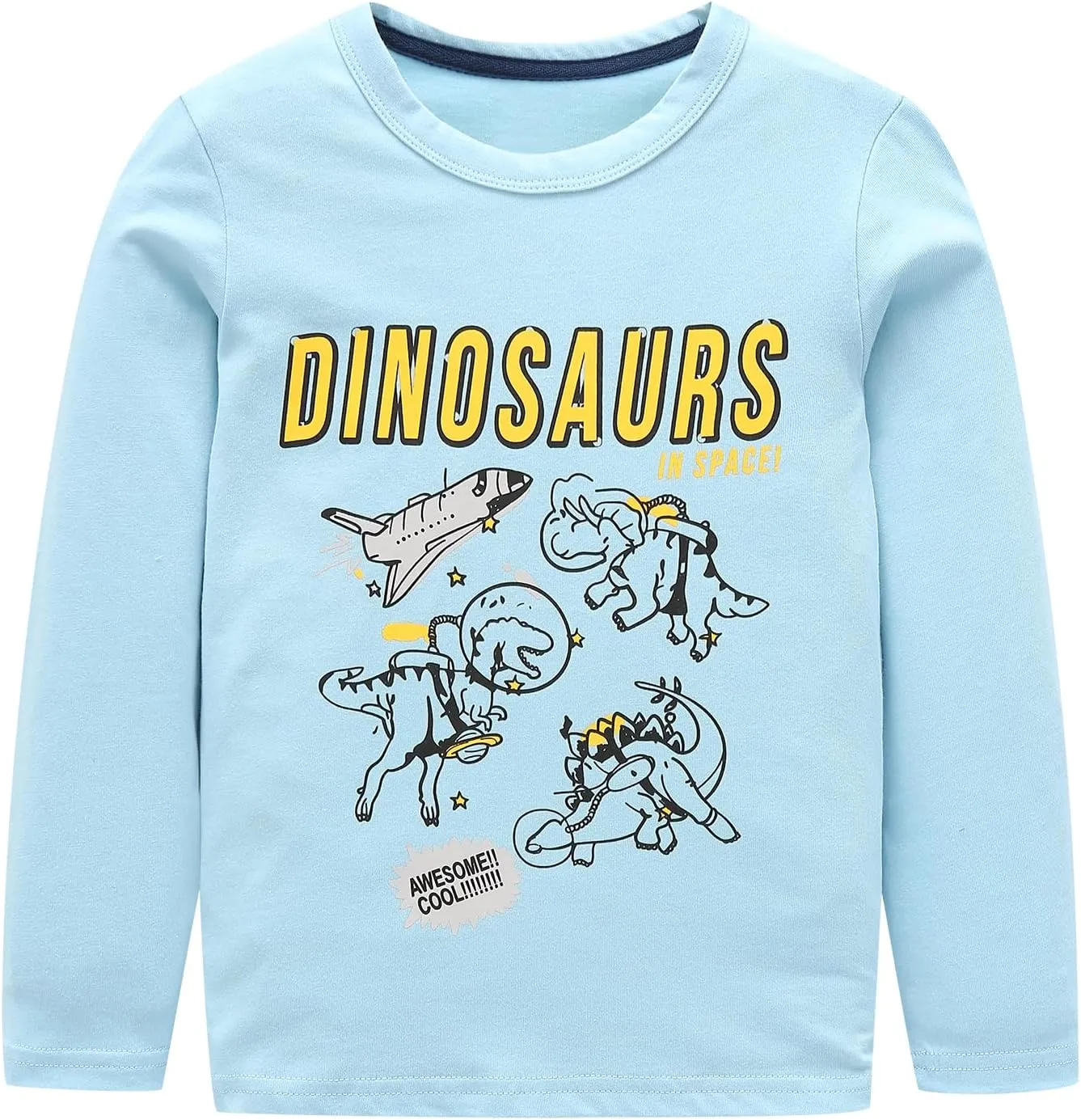 Boys Long Sleeve T-Shirts Casual Cotton Shirts Graphic Active Crewneck Tee Shirts for Toddler Kids Boys 3 Pack