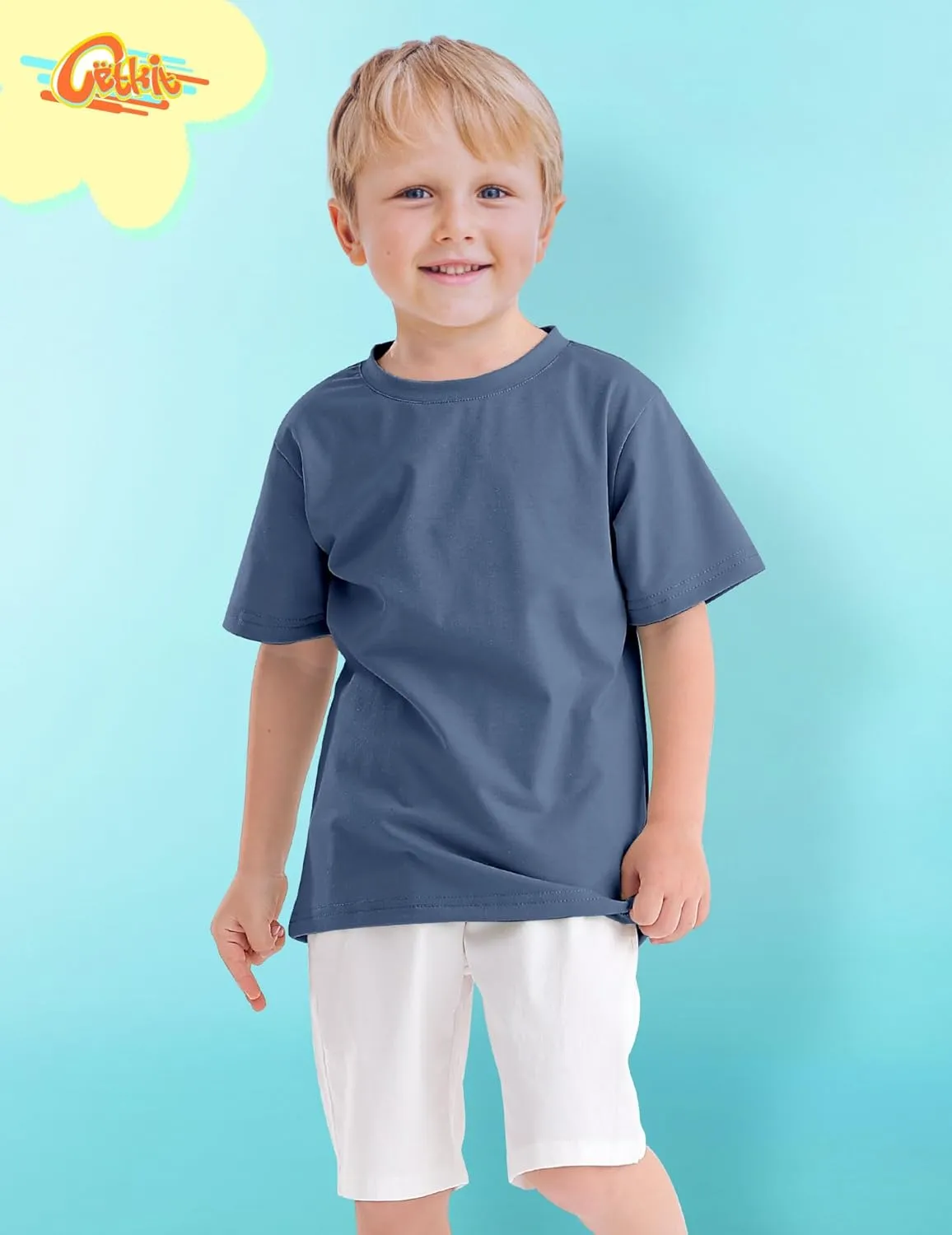 Boys Shirts 6-Pack Short Sleeve Toddler Boy Tshirts Round Neck T Shirts Cotton Basic Tees Summer Tops Kids T-Shirt Size 2-10Y
