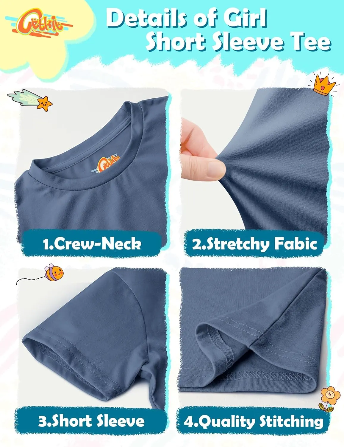 Boys Shirts 6-Pack Short Sleeve Toddler Boy Tshirts Round Neck T Shirts Cotton Basic Tees Summer Tops Kids T-Shirt Size 2-10Y