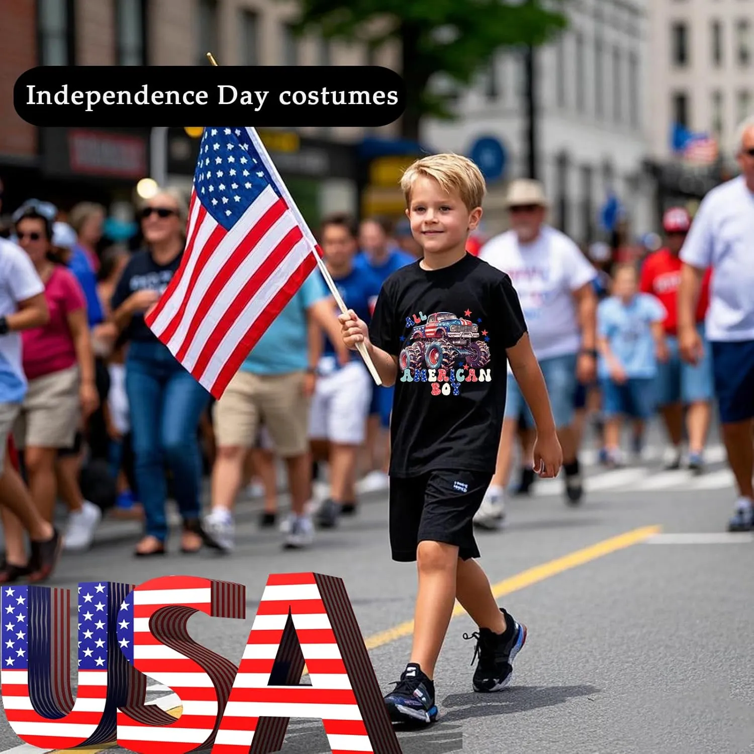 Boys T-Shirts Kids American Independence Day Shirts Toddler Boy Animal Striped Monster Truck 4th of July Top Tees