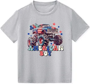 Boys T-Shirts Kids American Independence Day Shirts Toddler Boy Animal Striped Monster Truck 4th of July Top Tees