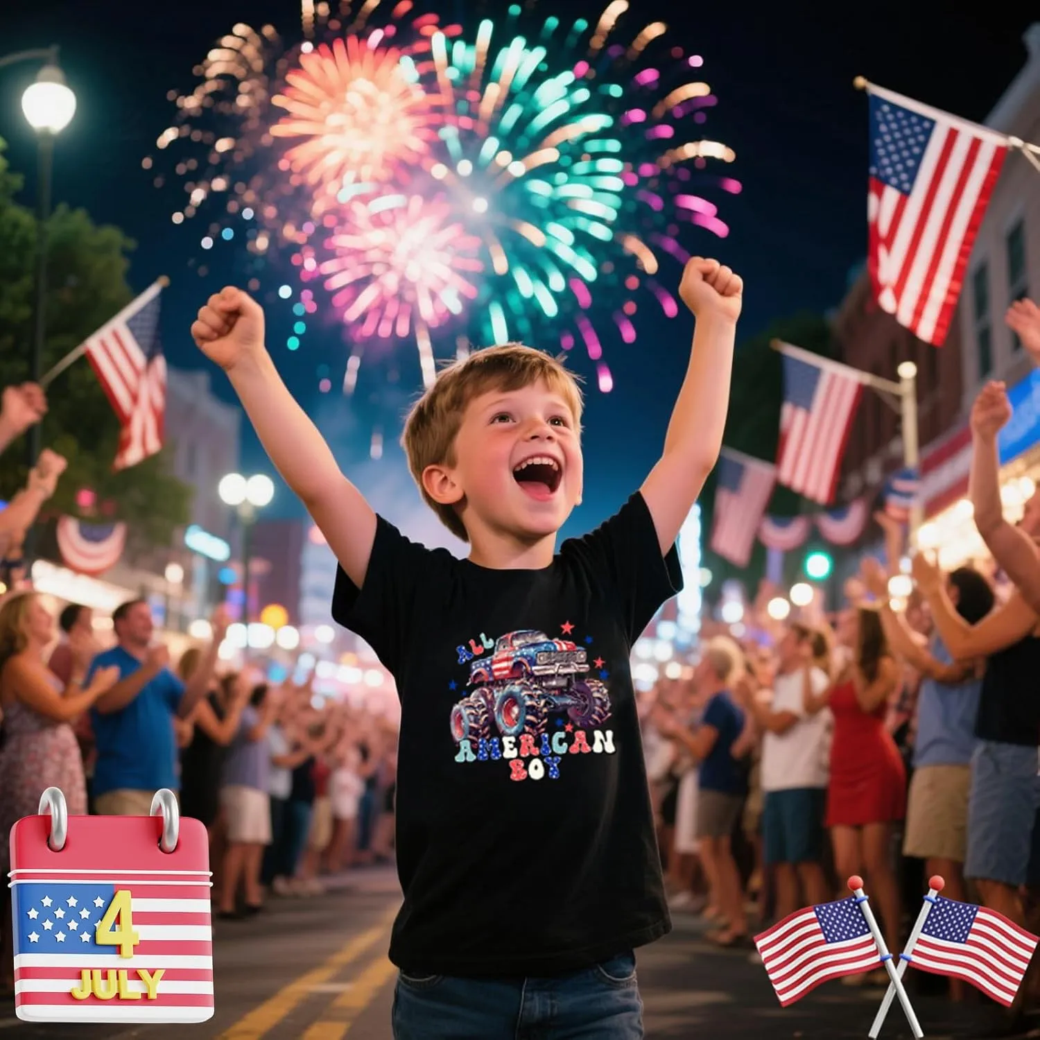 Boys T-Shirts Kids American Independence Day Shirts Toddler Boy Animal Striped Monster Truck 4th of July Top Tees