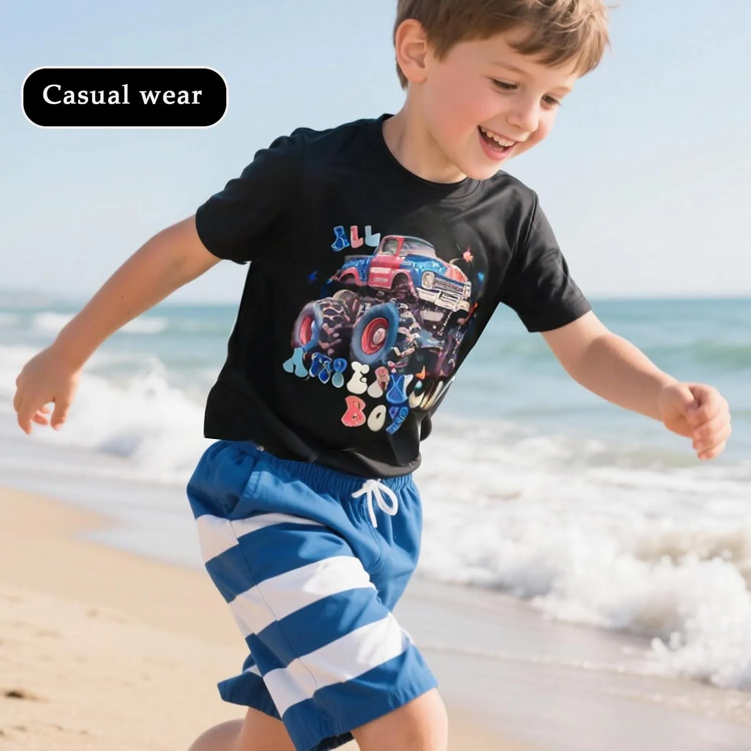 Boys T-Shirts Kids American Independence Day Shirts Toddler Boy Animal Striped Monster Truck 4th of July Top Tees