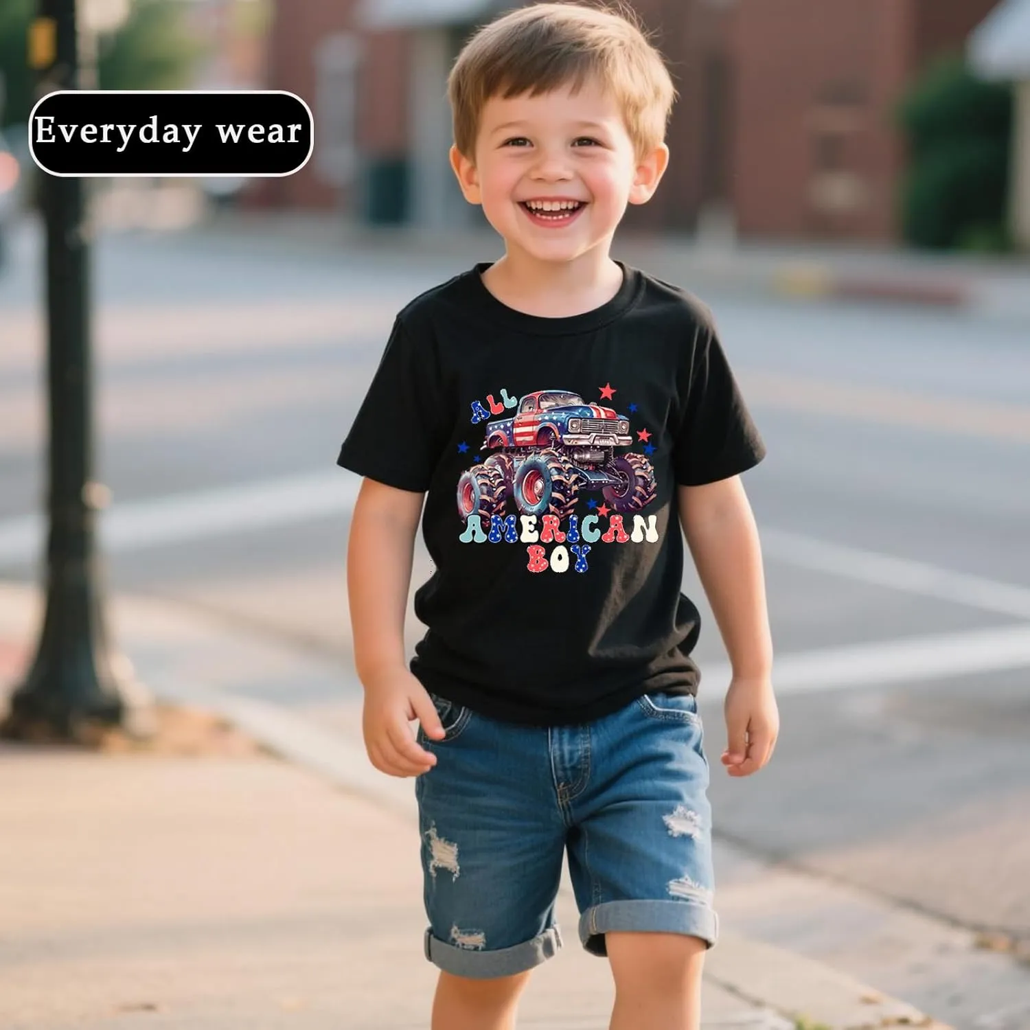 Boys T-Shirts Kids American Independence Day Shirts Toddler Boy Animal Striped Monster Truck 4th of July Top Tees