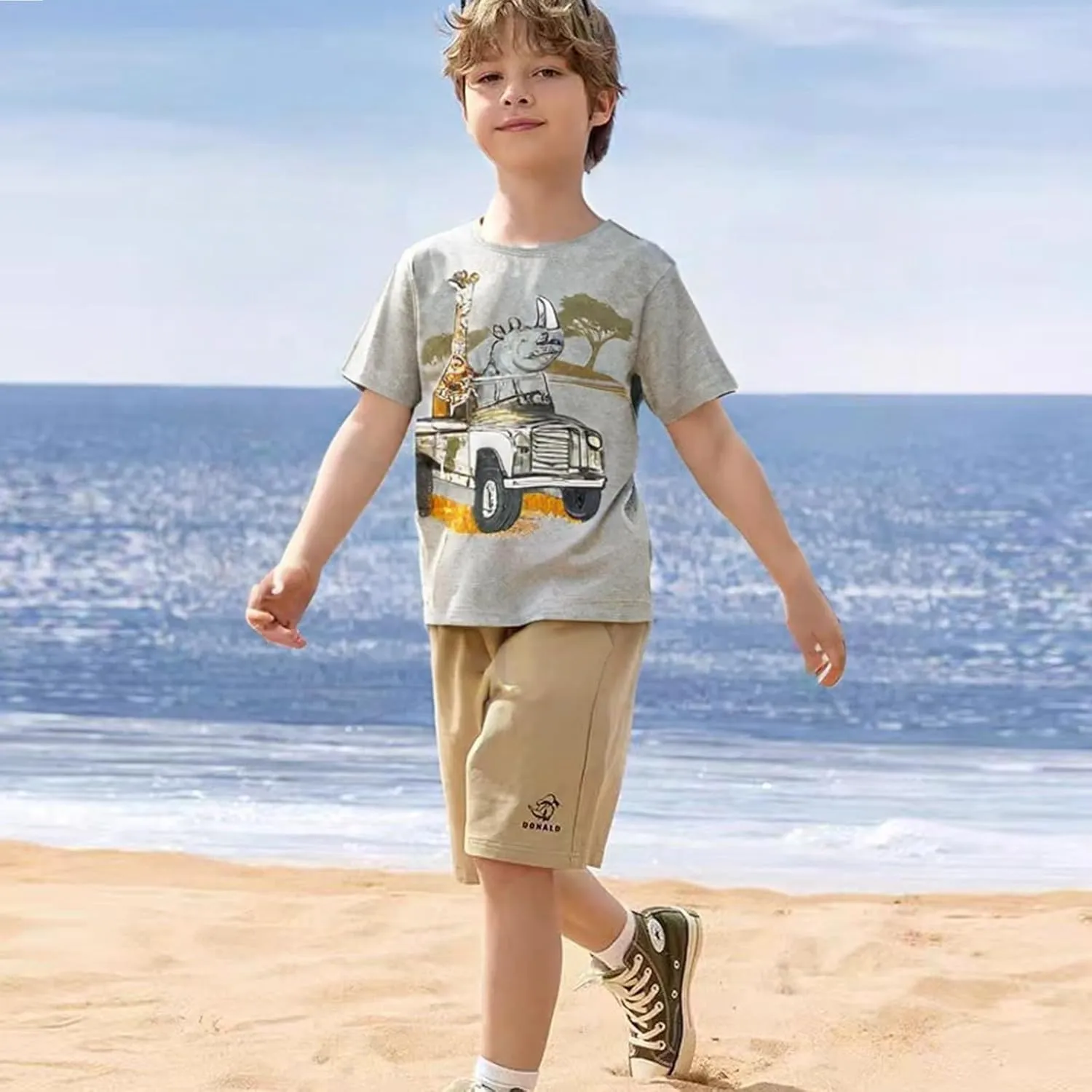 Boys T-Shirts Kids American Independence Day Shirts Toddler Boy Animal Striped Monster Truck 4th of July Top Tees