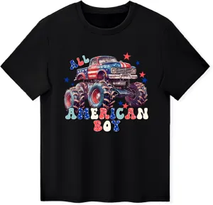 Boys T-Shirts Kids American Independence Day Shirts Toddler Boy Animal Striped Monster Truck 4th of July Top Tees