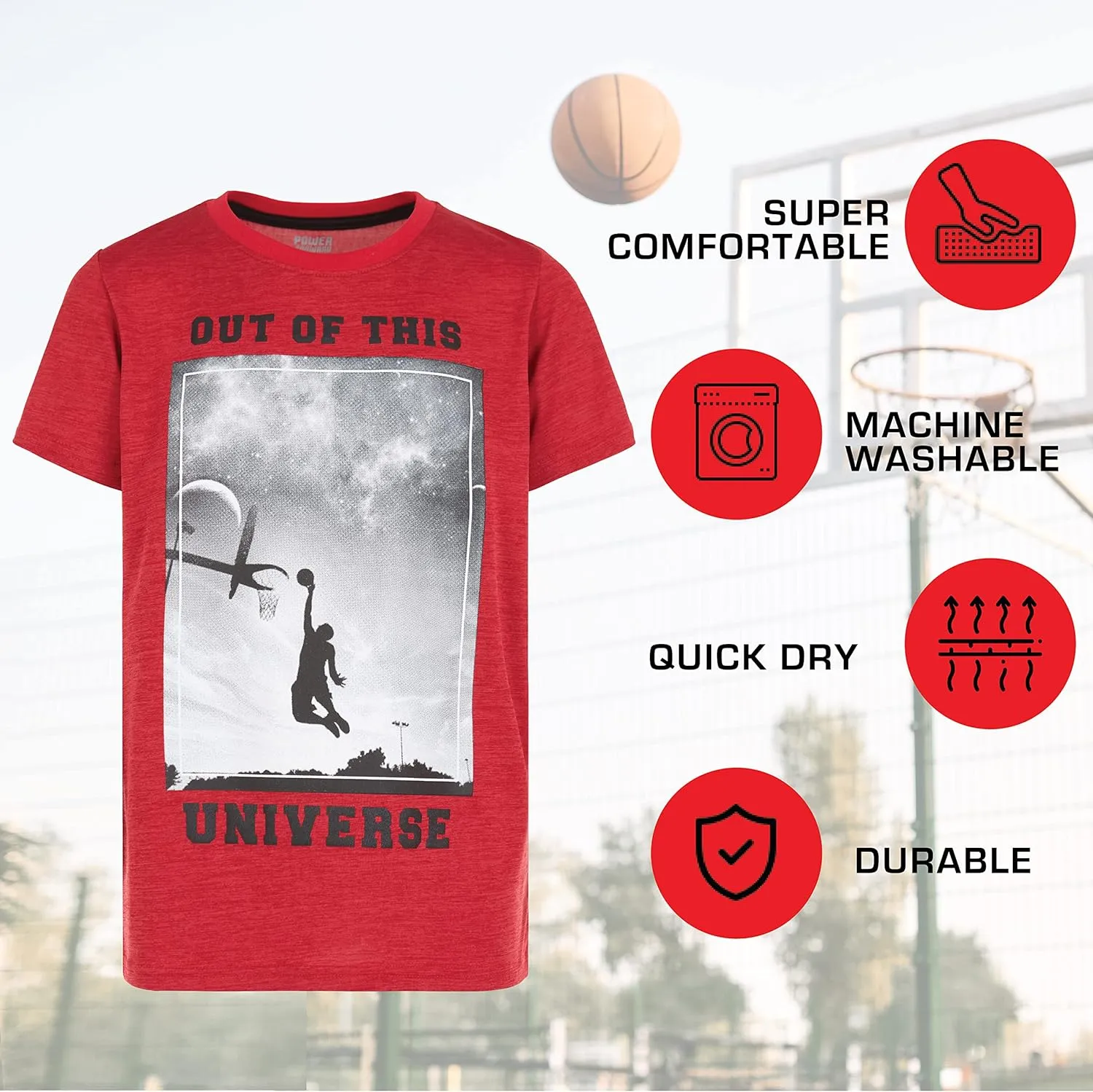 Boys T Shirts - Youth Big Kids Active Athletic Workout Sports Basketball Graphic Short Sleeve Top 4 Pack