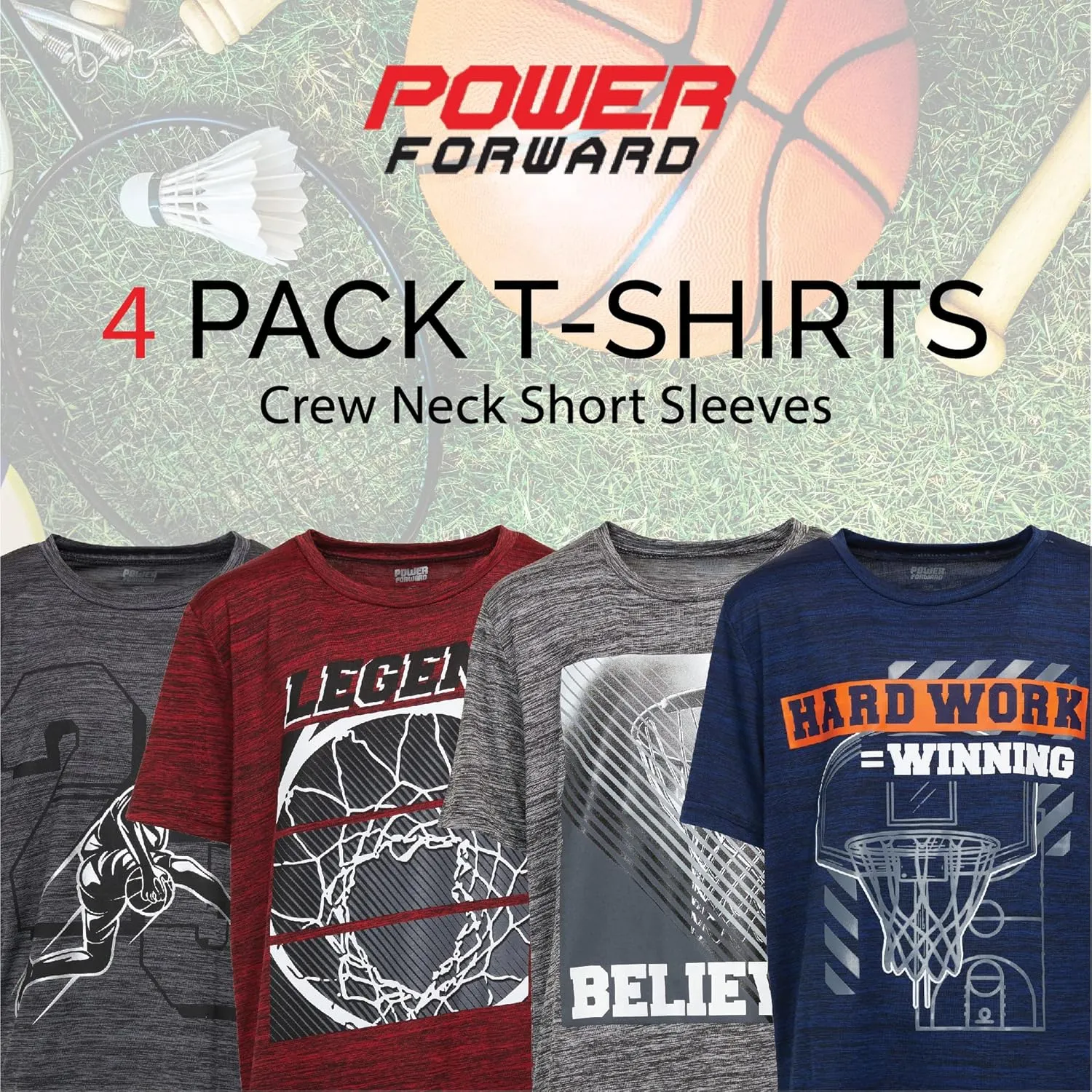 Boys T Shirts - Youth Big Kids Active Athletic Workout Sports Basketball Graphic Short Sleeve Top 4 Pack
