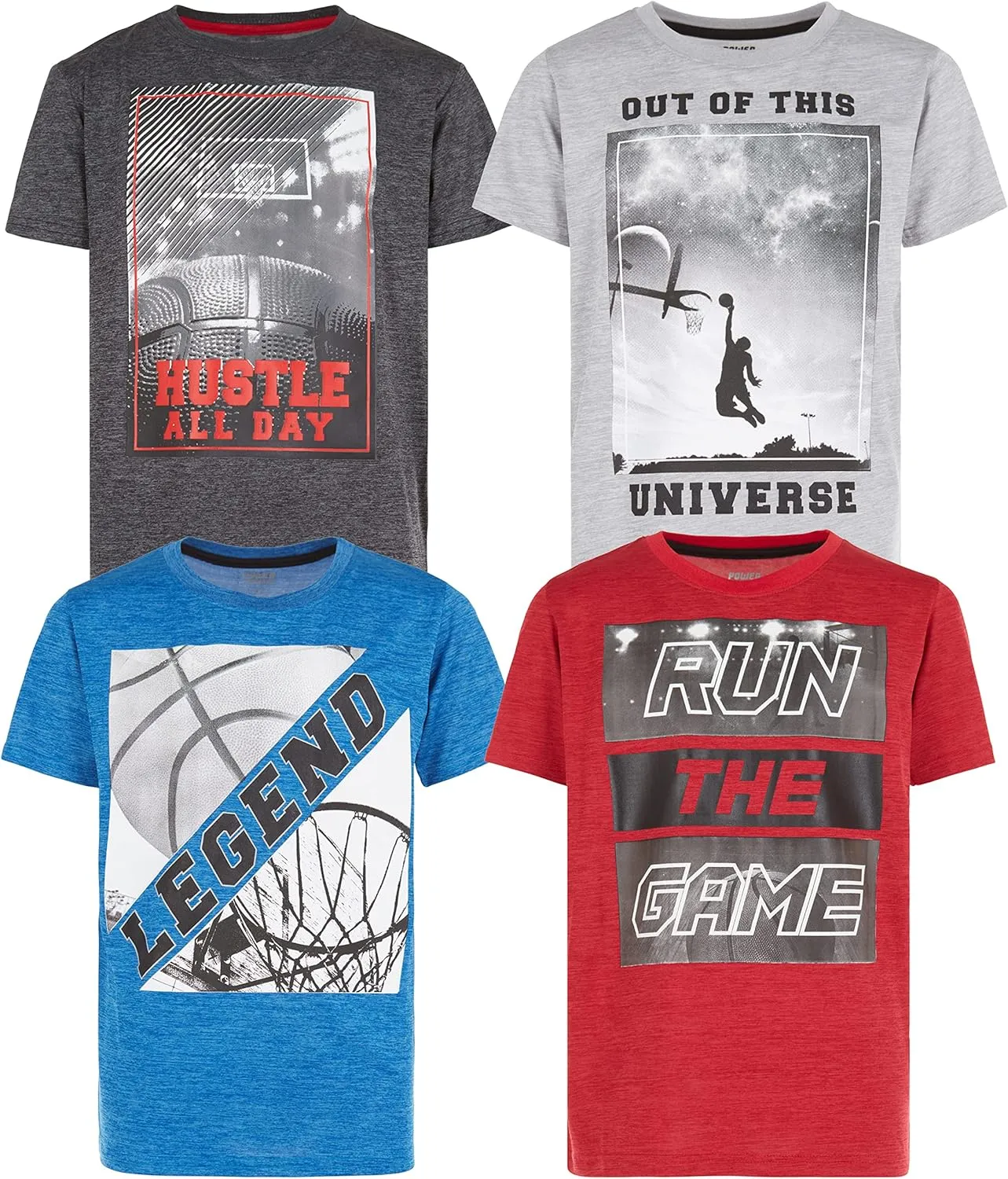 Boys T Shirts - Youth Big Kids Active Athletic Workout Sports Basketball Graphic Short Sleeve Top 4 Pack