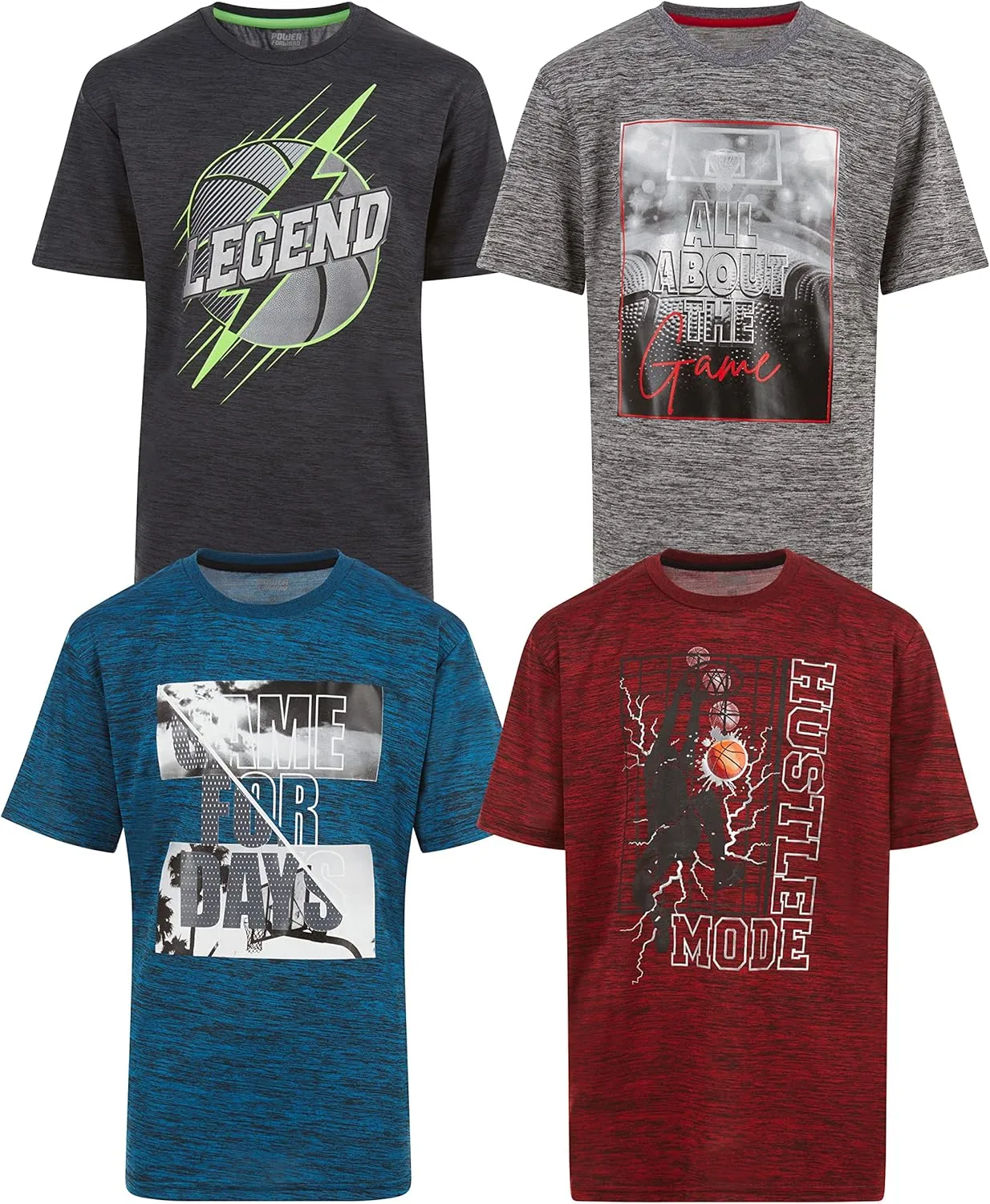 Boys T Shirts - Youth Big Kids Active Athletic Workout Sports Basketball Graphic Short Sleeve Top 4 Pack