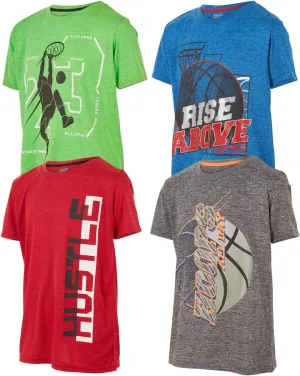Boys T Shirts - Youth Big Kids Active Athletic Workout Sports Basketball Graphic Short Sleeve Top 4 Pack