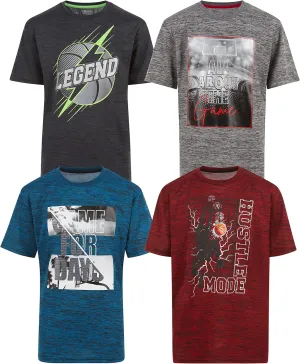 Boys T Shirts - Youth Big Kids Active Athletic Workout Sports Basketball Graphic Short Sleeve Top 4 Pack