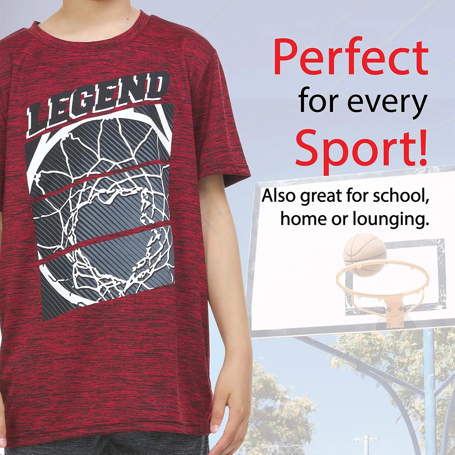 Boys T Shirts - Youth Big Kids Active Athletic Workout Sports Basketball Graphic Short Sleeve Top 4 Pack