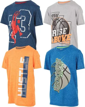 Boys T Shirts - Youth Big Kids Active Athletic Workout Sports Basketball Graphic Short Sleeve Top 4 Pack