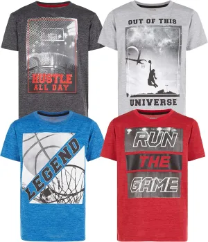 Boys T Shirts - Youth Big Kids Active Athletic Workout Sports Basketball Graphic Short Sleeve Top 4 Pack