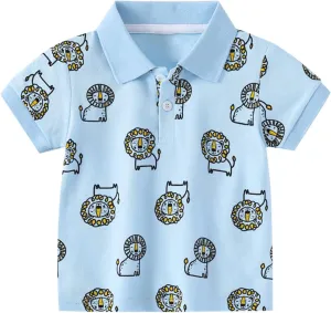 Boys' Tops Toddler Baby Boys Short Sleeve Polo T-Shirt Cute Cartoon Dinosaur Print Tops Button Baby Boy Clothes Shacket