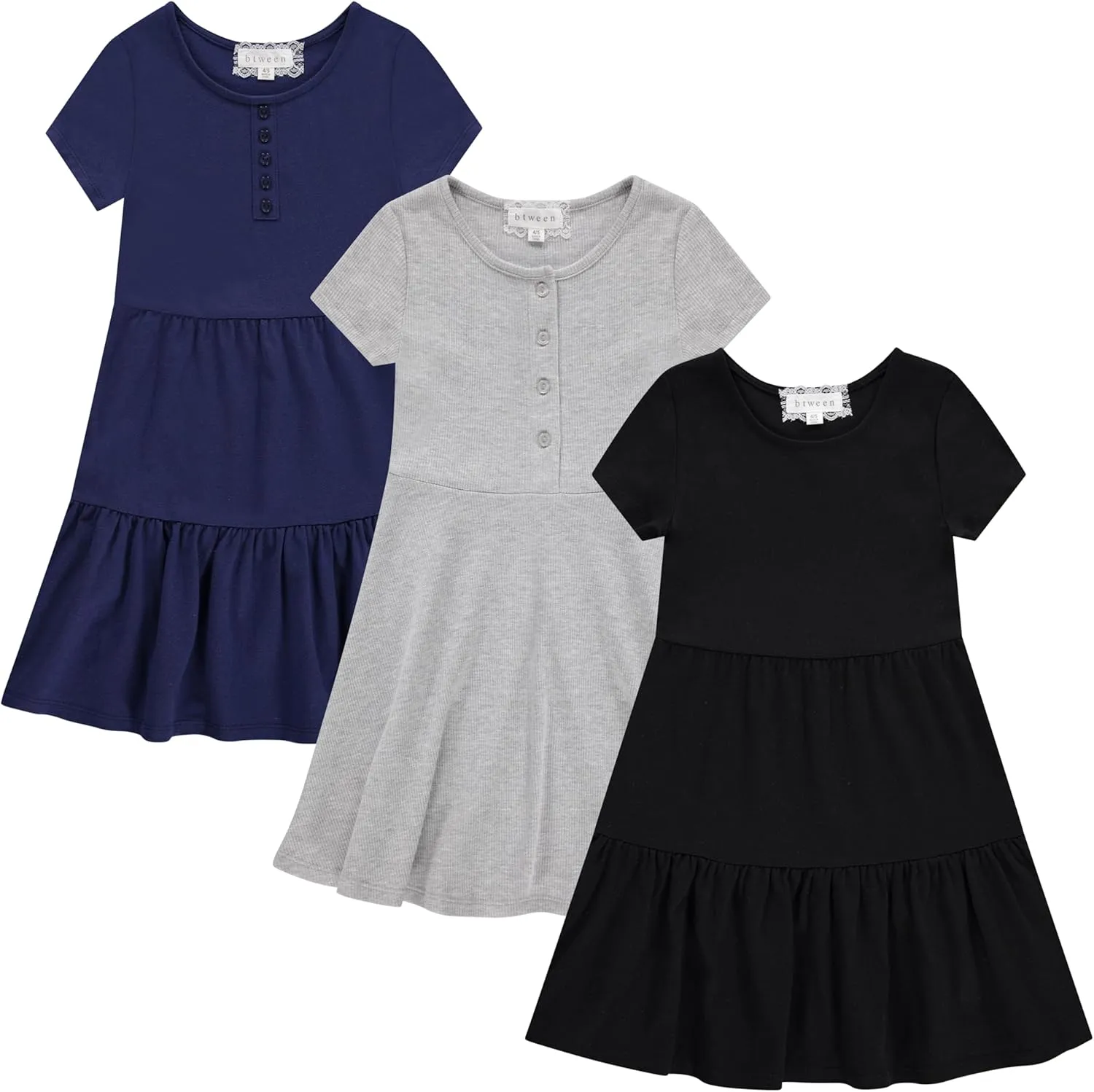 BTween 3-PC Girls Summer Dress Set - Short Sleeve Casual Skater Dresses