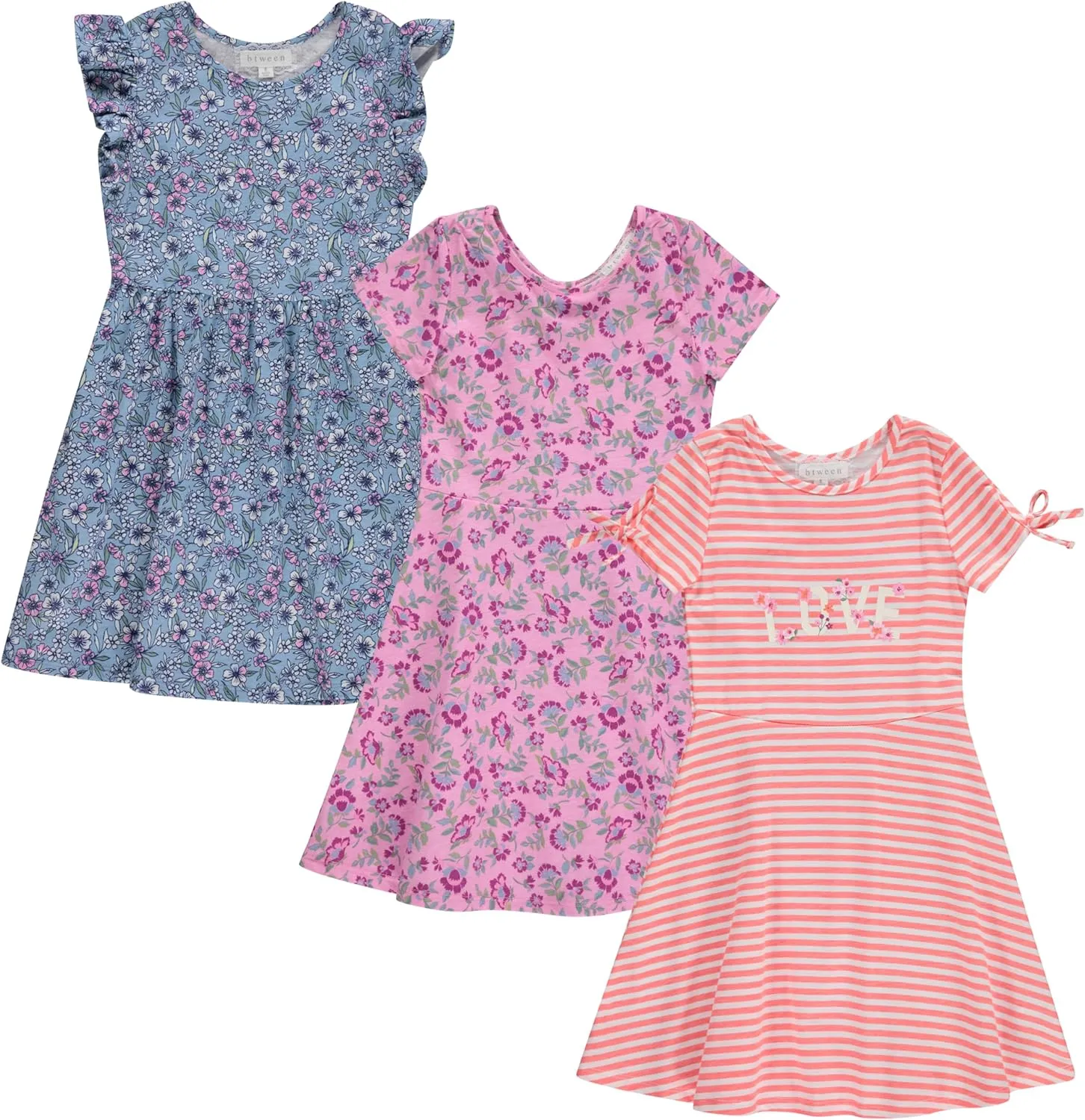 BTween 3-PC Girls Summer Dress Set - Short Sleeve Casual Skater Dresses
