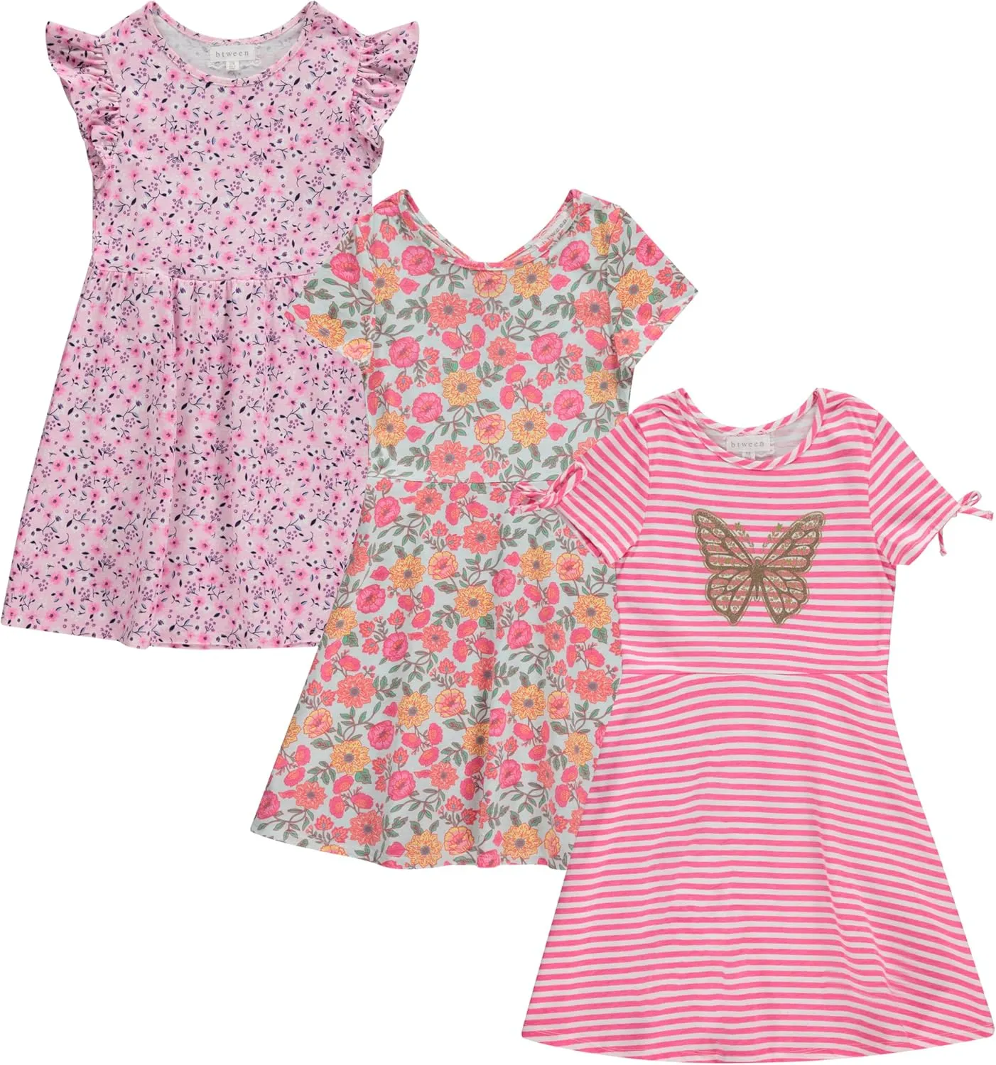 BTween 3-PC Girls Summer Dress Set - Short Sleeve Casual Skater Dresses