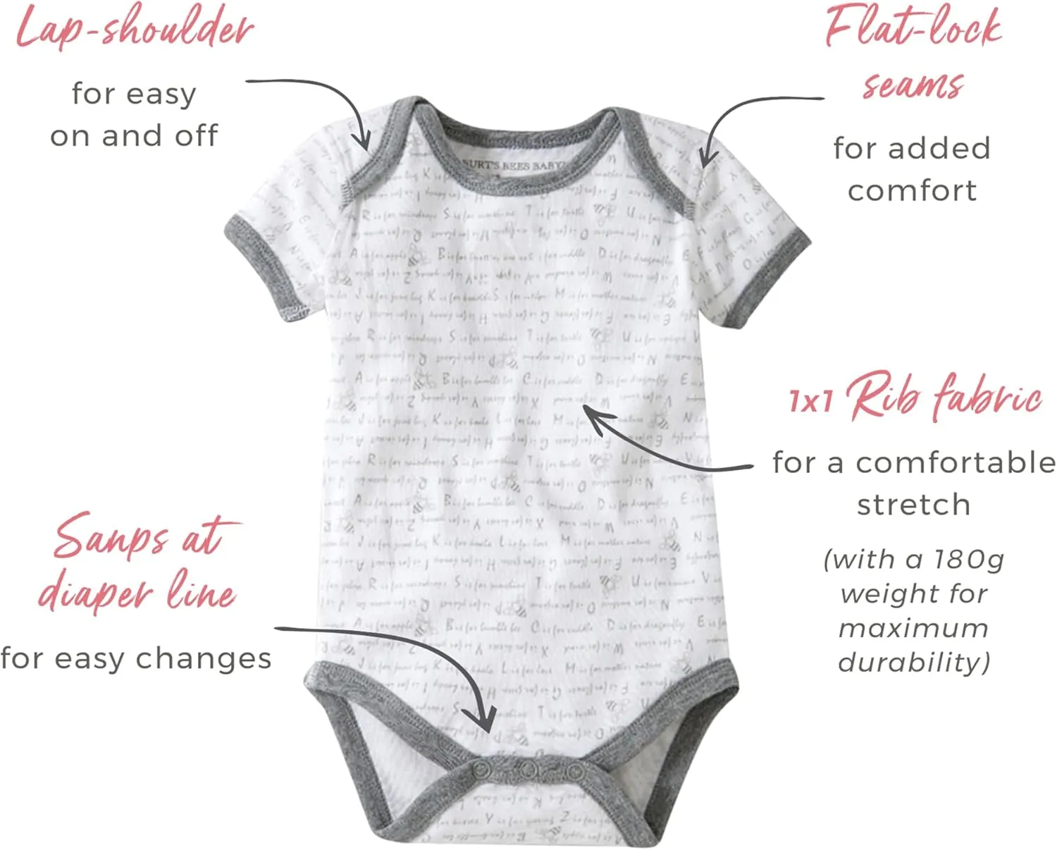 Burt's Bees Baby Unisex Baby Bodysuits, 5-pack Short & Long Sleeve One-pieces, 100% Organic Cotton Bodysuit