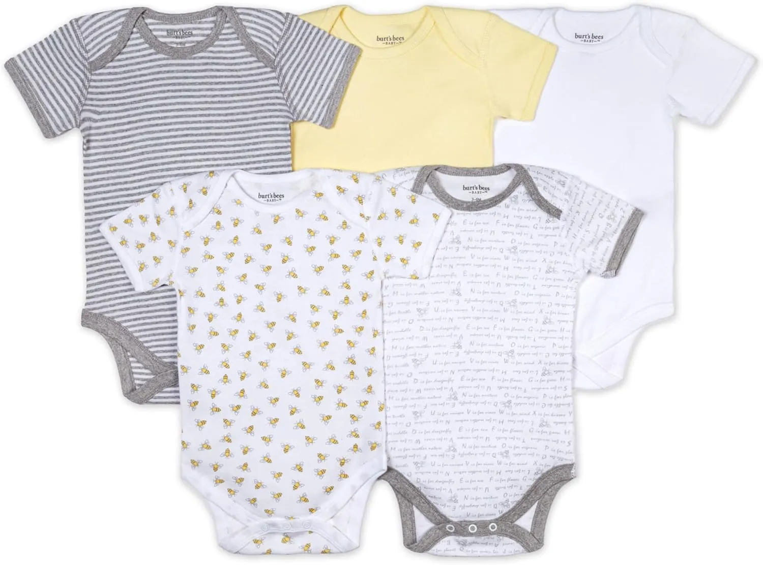 Burt's Bees Baby Unisex Baby Bodysuits, 5-pack Short & Long Sleeve One-pieces, 100% Organic Cotton Bodysuit