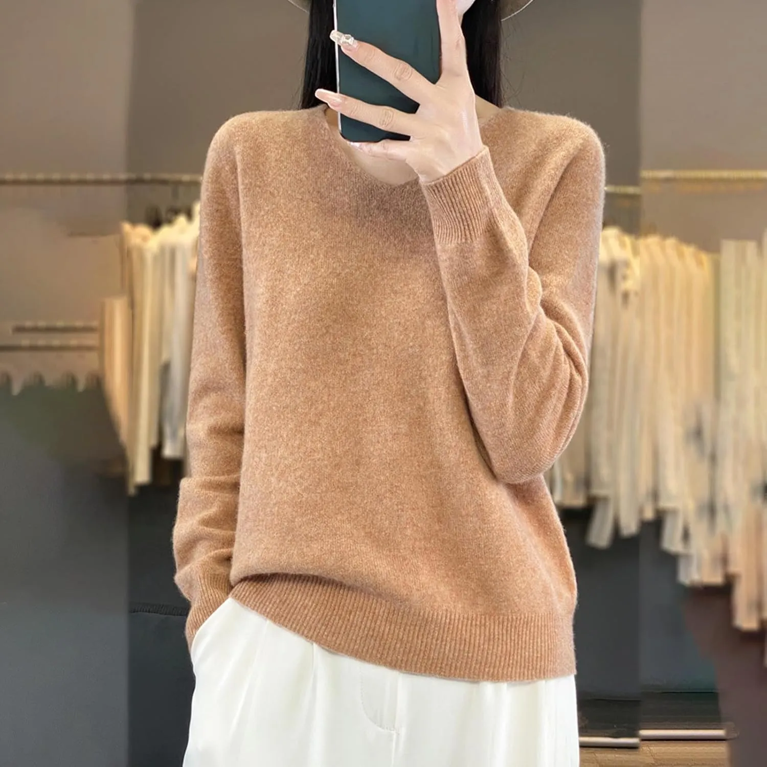 Cashmere Sweaters for Womens Long Sleeve V Neck Loose Pullover Tops Soft Warm Cozy Lightweight Knit Sweater