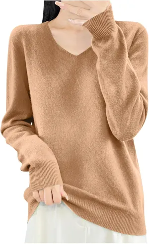 Cashmere Sweaters for Womens Long Sleeve V Neck Loose Pullover Tops Soft Warm Cozy Lightweight Knit Sweater