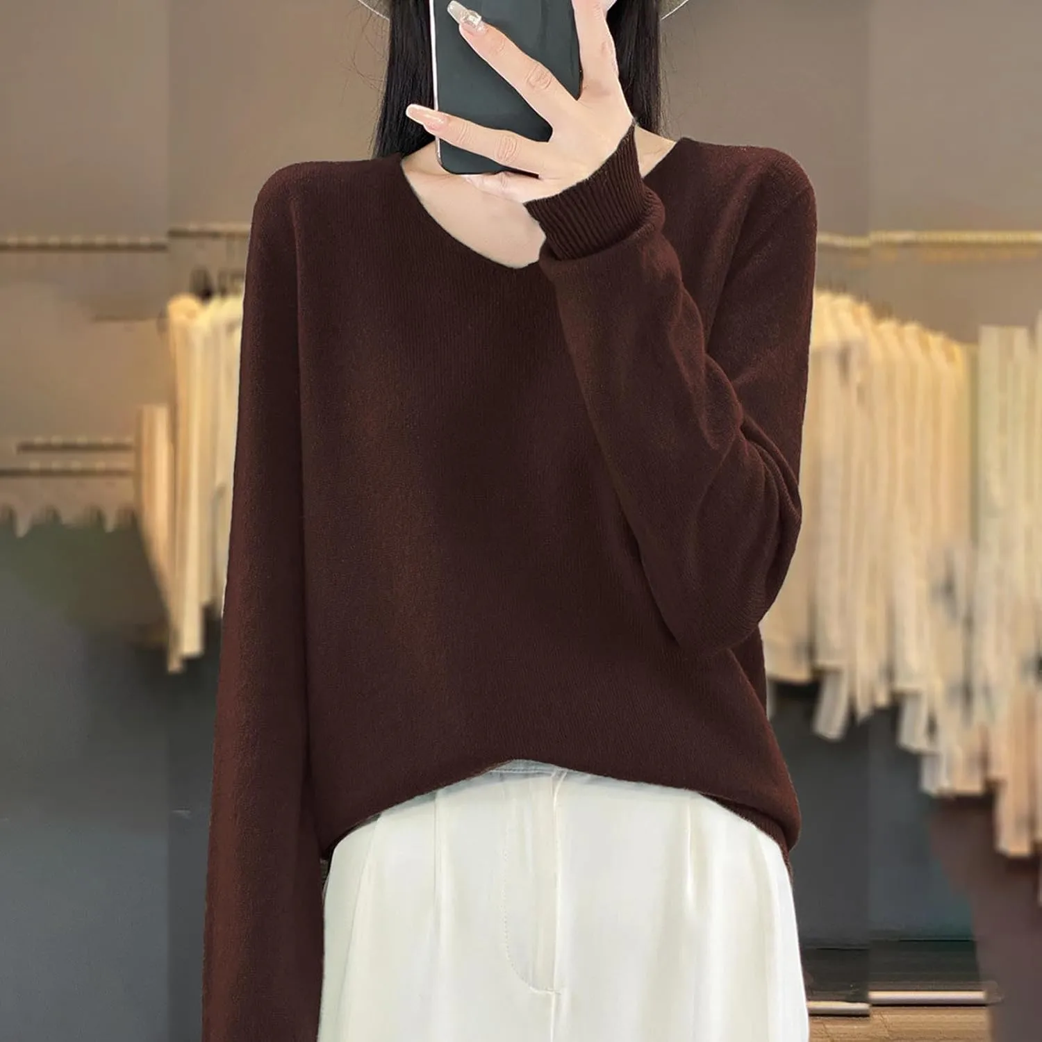 Cashmere Sweaters for Womens Long Sleeve V Neck Loose Pullover Tops Soft Warm Cozy Lightweight Knit Sweater