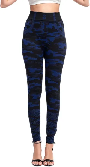 Casual Leggings for Women Simulation Jeans High Waist Printed Tummy Control Butt Lifting Pants Compression Causal Athletic Workout Fitness Fitted womens plus sets Camouflage Camo C29-Blue