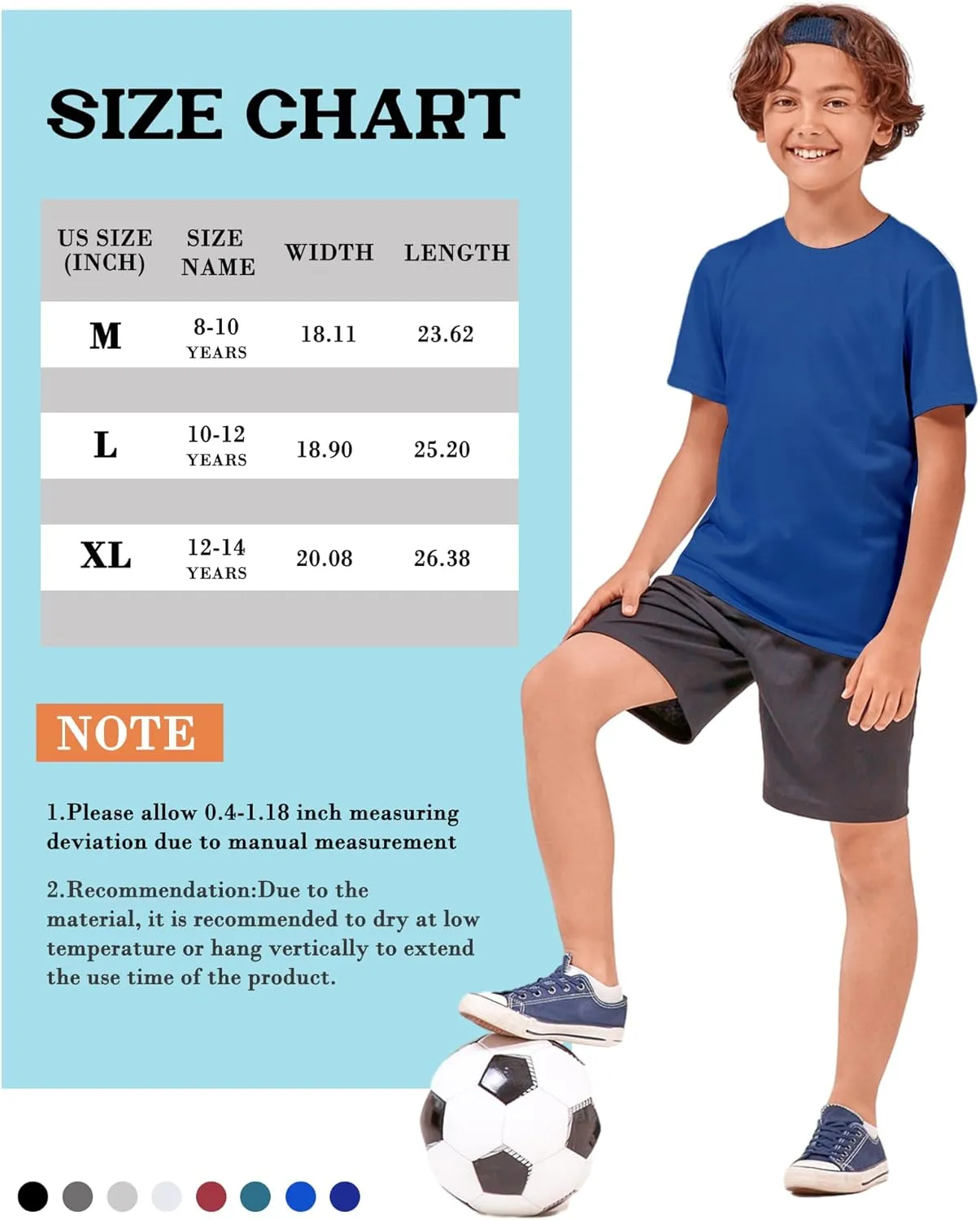 Chuarry 8 Pack Youth Boys Athletic T-Shirts Dry Fit Shirts Short Sleeve Tees Bulk Active Performance for Boys Kids Girls