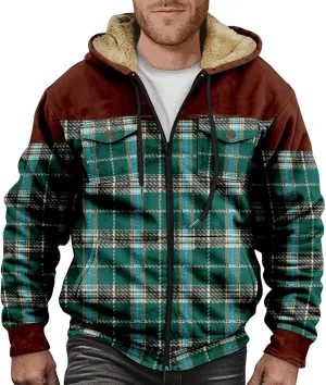 Coats For Men Fleece Hoodie Men Sherpa Jacket Men Fleece Lined Hoodie Men: Vintage Plaid Coat Graphic Formal Jacket