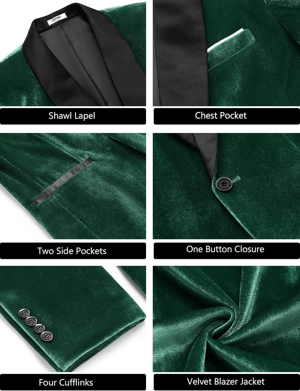 COOFANDY Men's Velvet Tuxedo One Button Jacket Dinner Prom Wedding Blazer Jacket