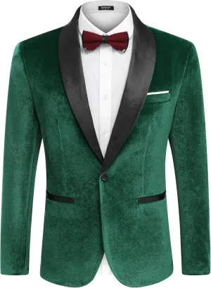 COOFANDY Men's Velvet Tuxedo One Button Jacket Dinner Prom Wedding Blazer Jacket
