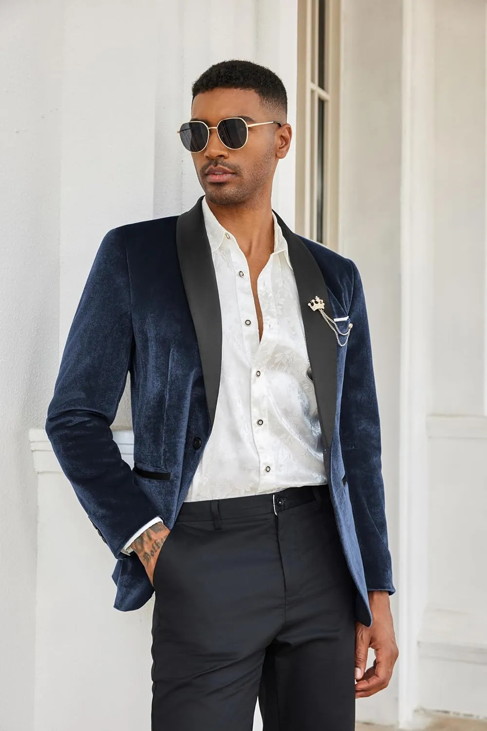 COOFANDY Men's Velvet Tuxedo One Button Jacket Dinner Prom Wedding Blazer Jacket