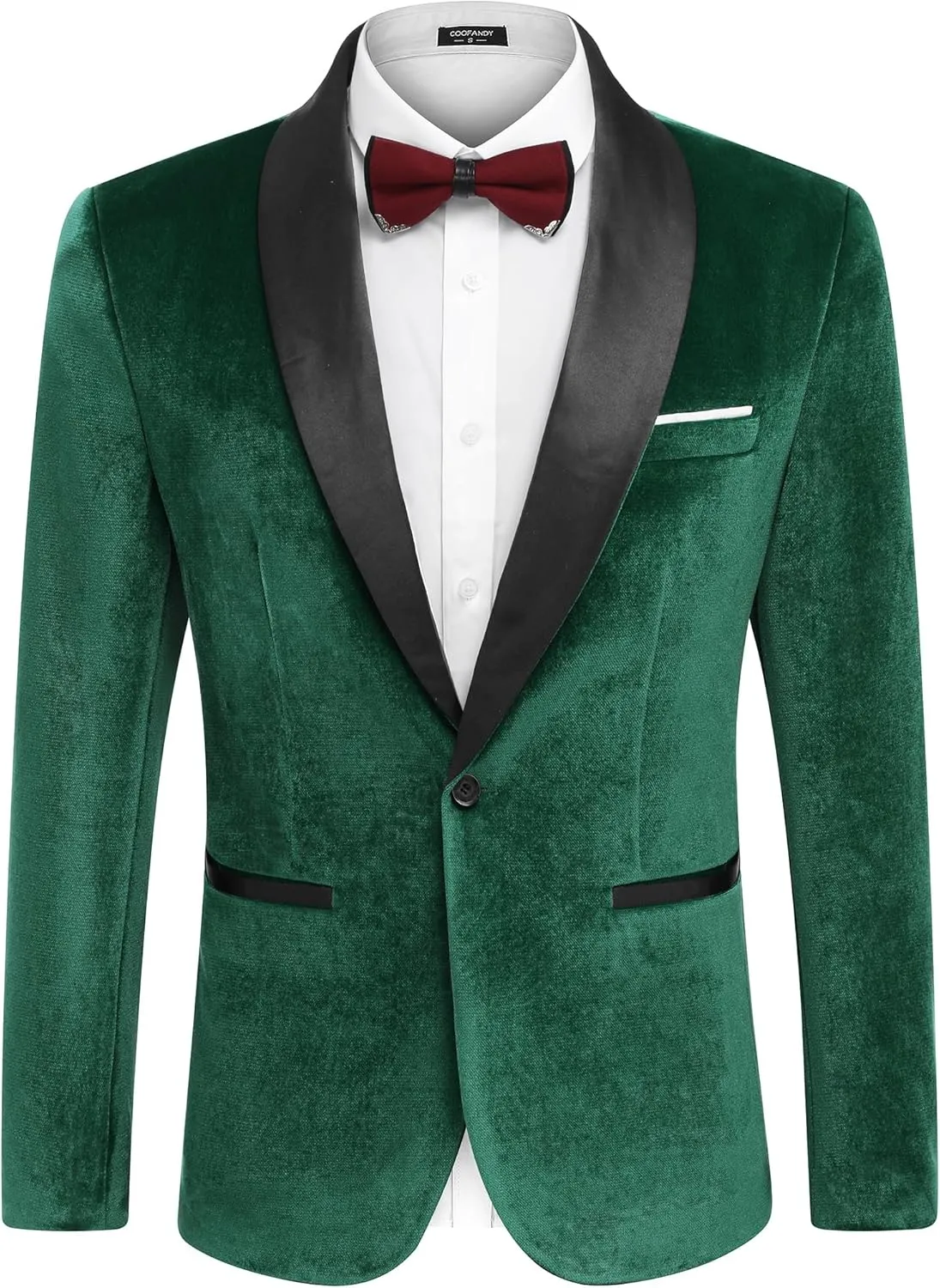 COOFANDY Men's Velvet Tuxedo One Button Jacket Dinner Prom Wedding Blazer Jacket
