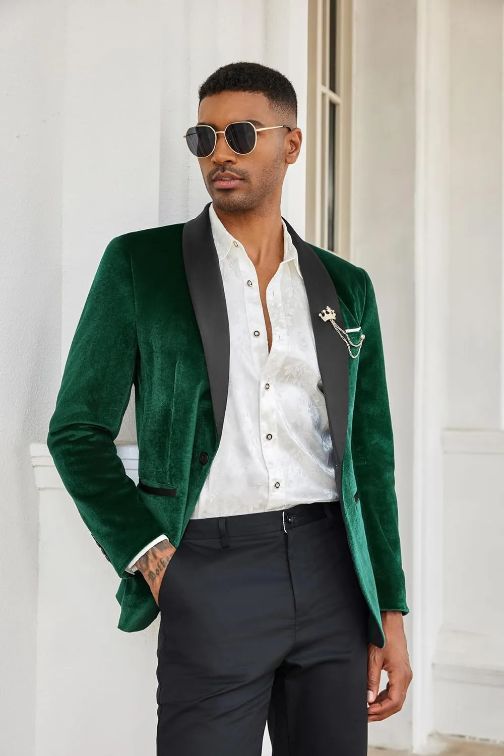 COOFANDY Men's Velvet Tuxedo One Button Jacket Dinner Prom Wedding Blazer Jacket
