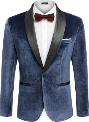 COOFANDY Men's Velvet Tuxedo One Button Jacket Dinner Prom Wedding Blazer Jacket