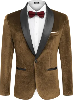 COOFANDY Men's Velvet Tuxedo One Button Jacket Dinner Prom Wedding Blazer Jacket