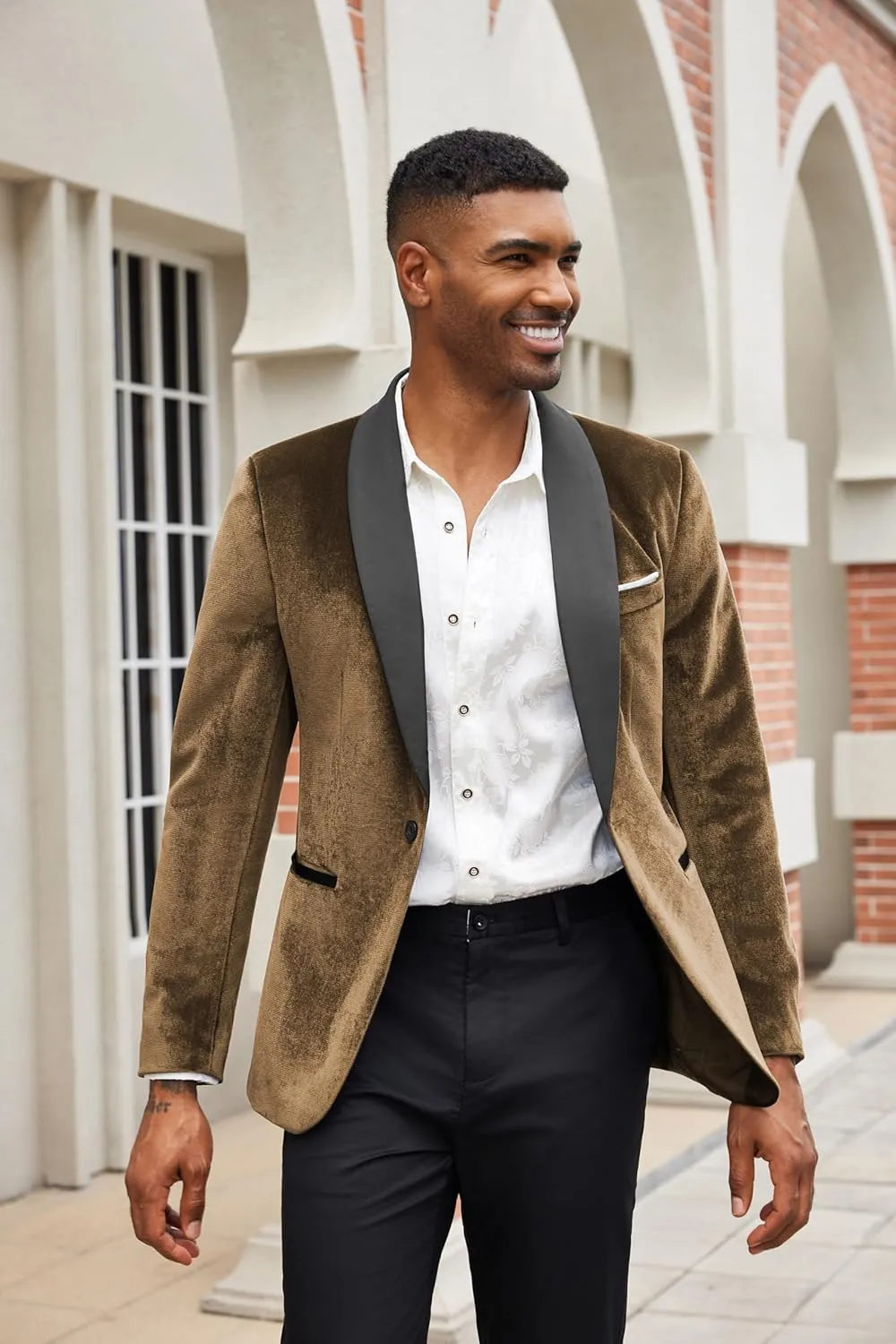 COOFANDY Men's Velvet Tuxedo One Button Jacket Dinner Prom Wedding Blazer Jacket