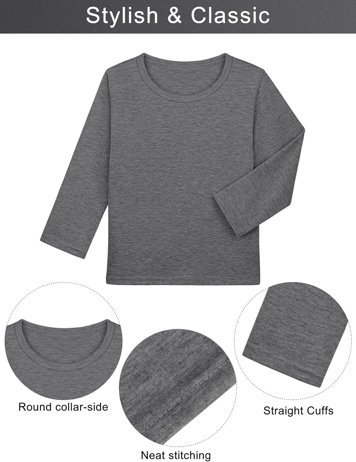 Cooraby 5 Pack Toddler Boys Long Sleeve Shirts Soft Crewneck Top Tees Shirts Kids Solid Colors 2-14 Years