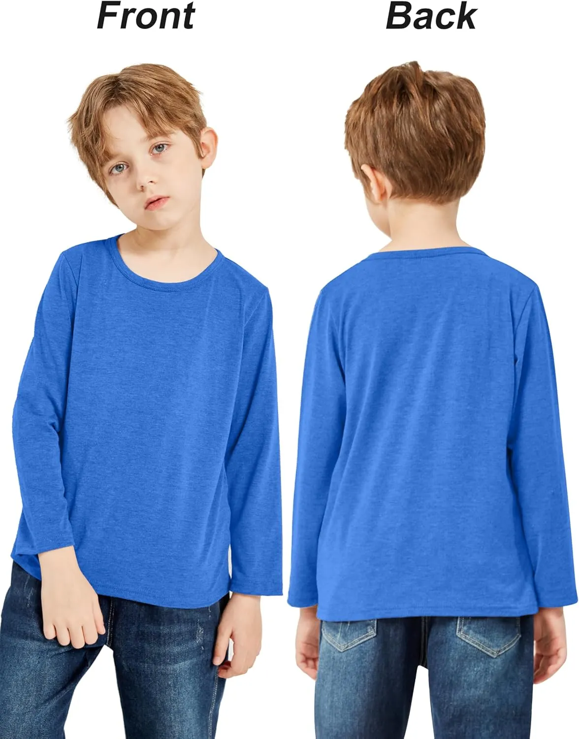 Cooraby 5 Pack Toddler Boys Long Sleeve Shirts Soft Crewneck Top Tees Shirts Kids Solid Colors 2-14 Years