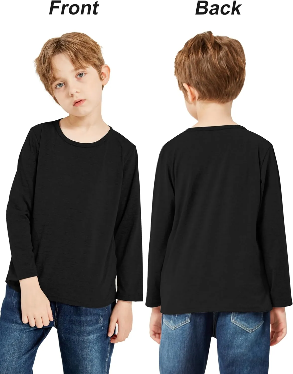 Cooraby 5 Pack Toddler Boys Long Sleeve Shirts Soft Crewneck Top Tees Shirts Kids Solid Colors 2-14 Years