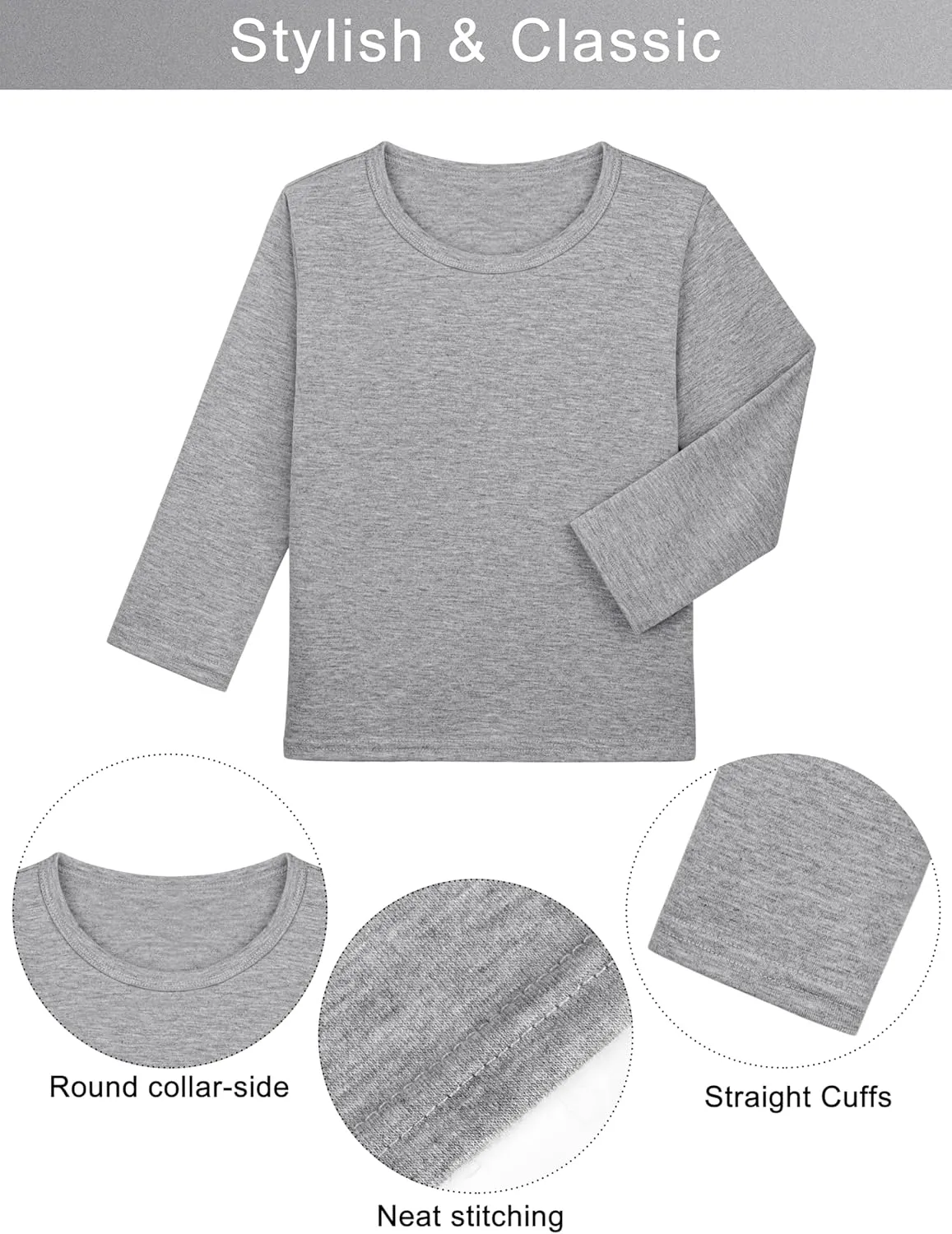 Cooraby 5 Pack Toddler Boys Long Sleeve Shirts Soft Crewneck Top Tees Shirts Kids Solid Colors 2-14 Years