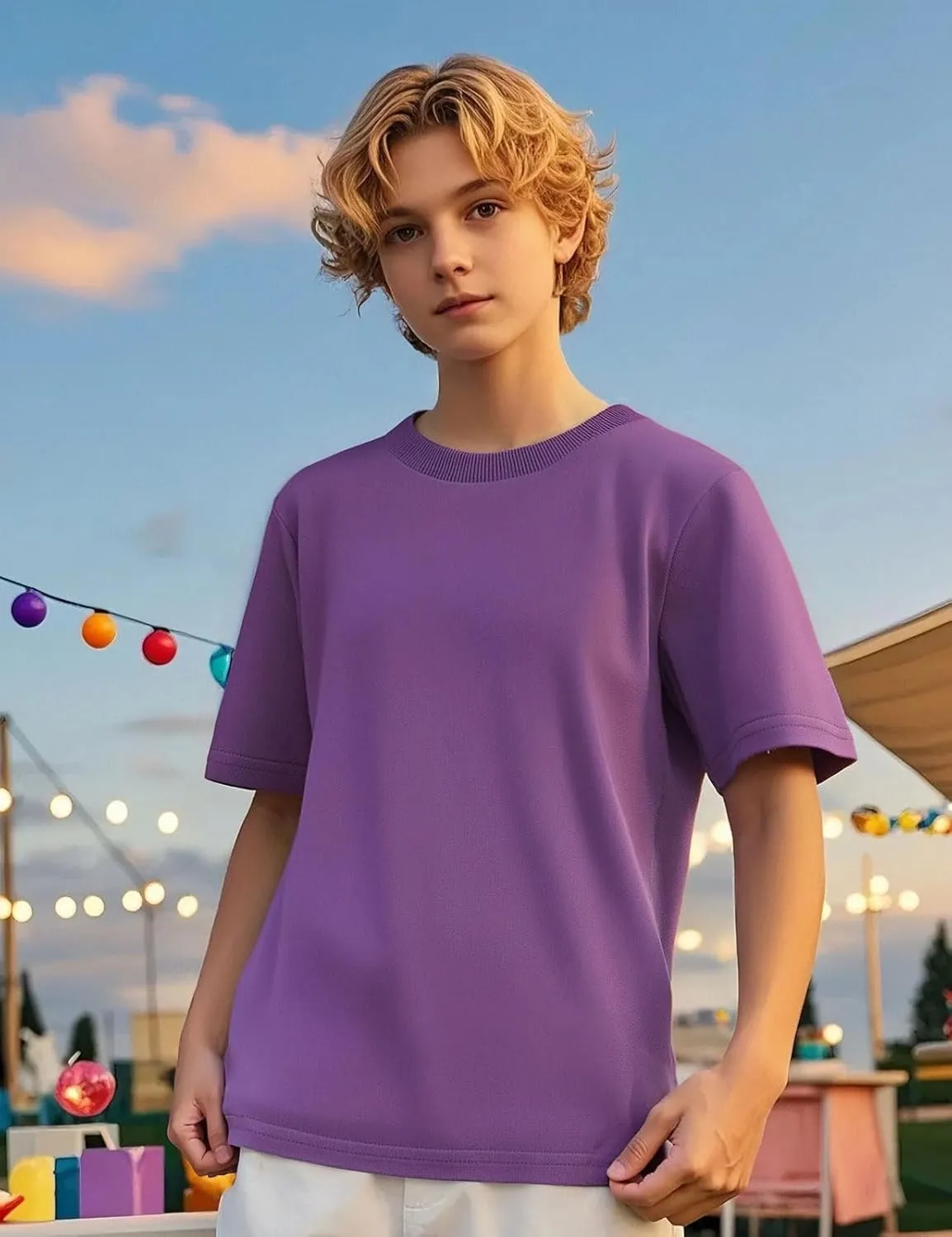COSLAND Boys' 100% Cotton Heavyweight Short Sleeve Crewneck T Shirt