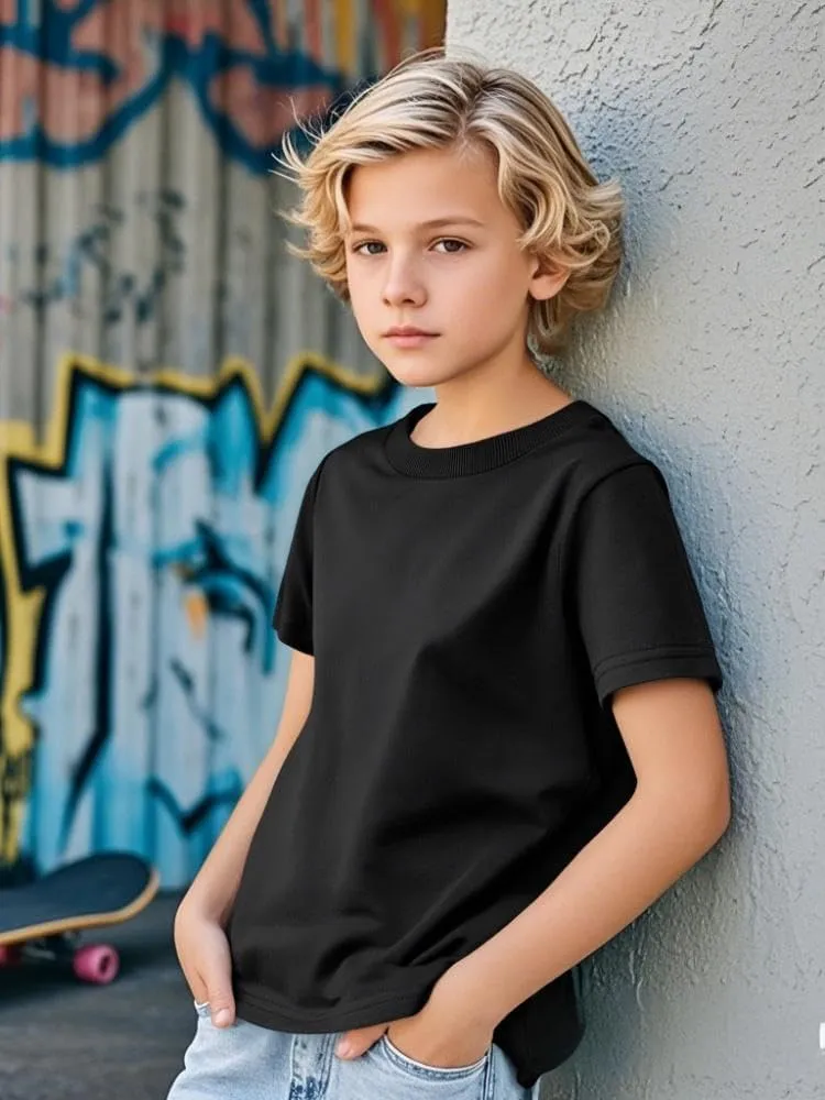 COSLAND Boys' 100% Cotton Heavyweight Short Sleeve Crewneck T Shirt