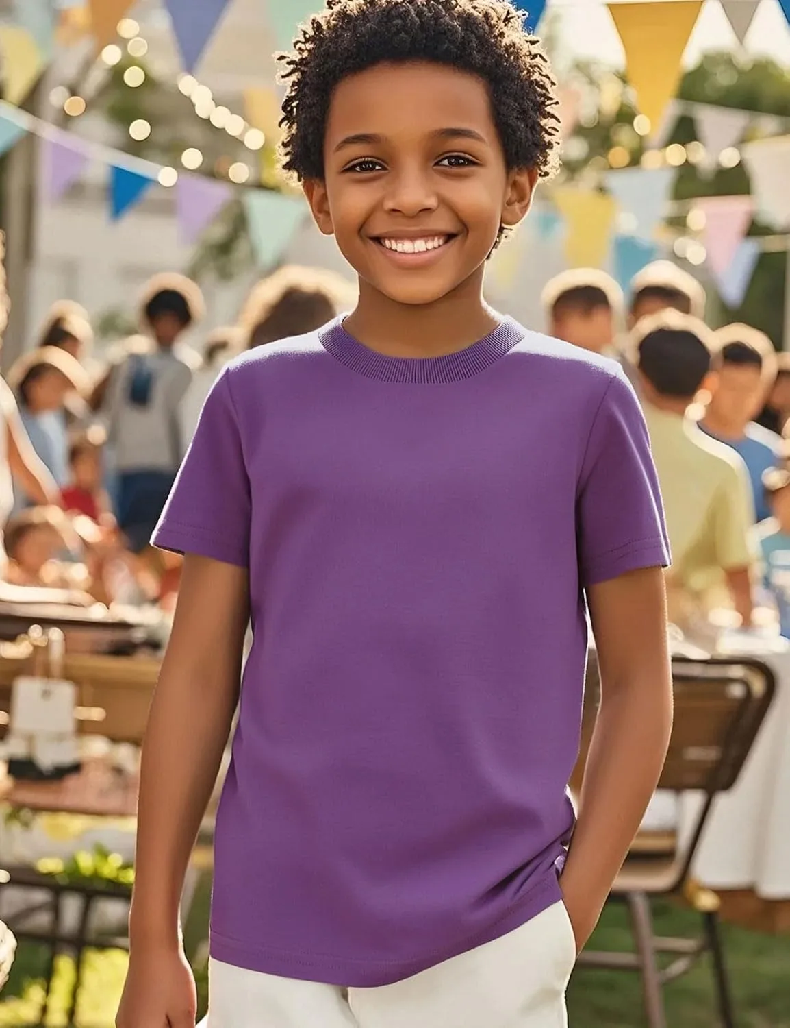 COSLAND Boys' 100% Cotton Heavyweight Short Sleeve Crewneck T Shirt