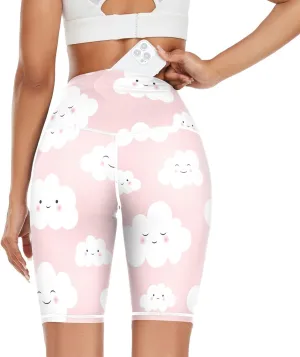 Cute Cloud Pattern Yoga Leggings for Women High Waist Tummy Control Athletic Athletic Leggings for Women X-Small