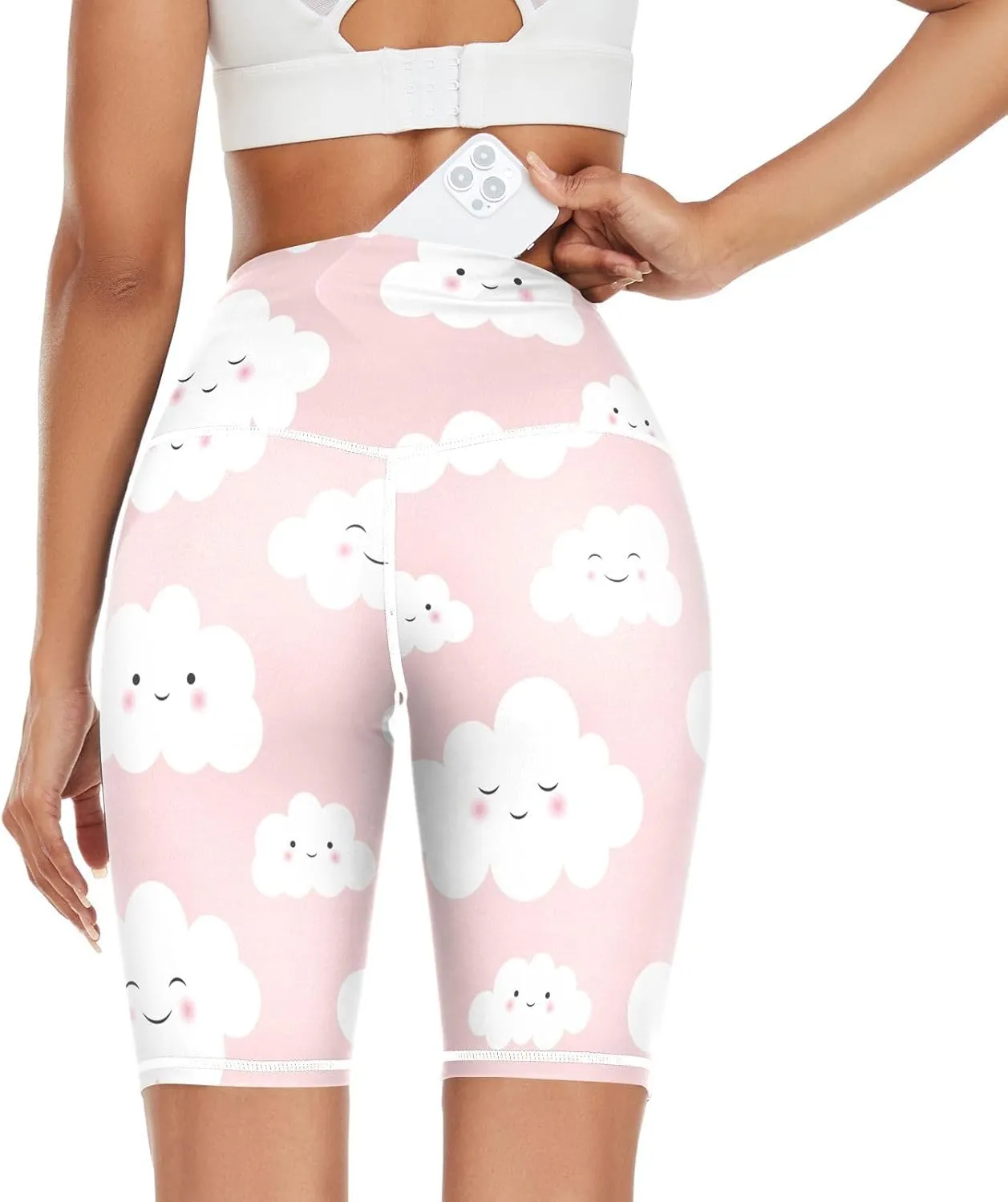 Cute Cloud Pattern Yoga Leggings for Women High Waist Tummy Control Athletic Athletic Leggings for Women X-Small
