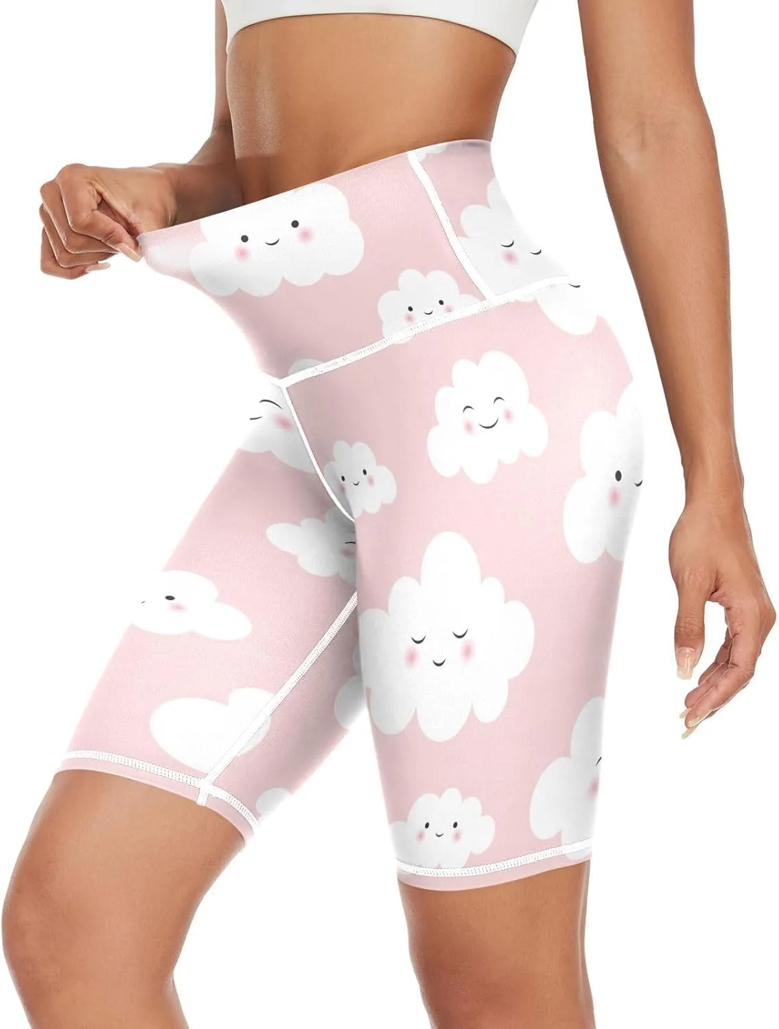 Cute Cloud Pattern Yoga Leggings for Women High Waist Tummy Control Athletic Athletic Leggings for Women X-Small