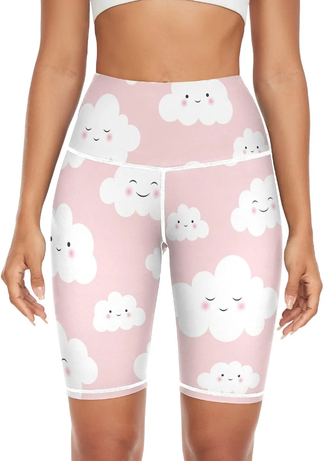 Cute Cloud Pattern Yoga Leggings for Women High Waist Tummy Control Athletic Athletic Leggings for Women X-Small